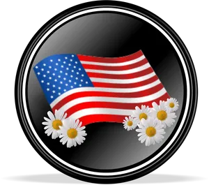 American Flag Daisies Button Design PNG Image