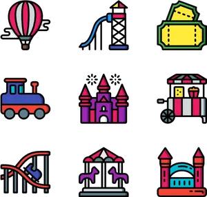 Amusement Park Icons Set PNG Image