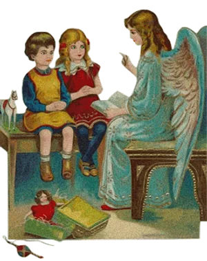 Angel Teaching Children Vintage Illustration PNG Image