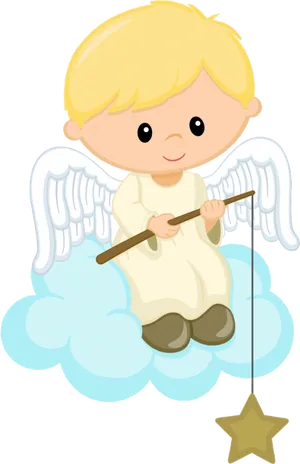 Angelon Cloudwith Star Fishing Rod PNG Image