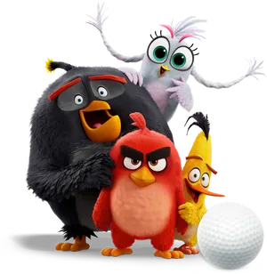 Angry Birds Characters With Golf Ball PNG Image