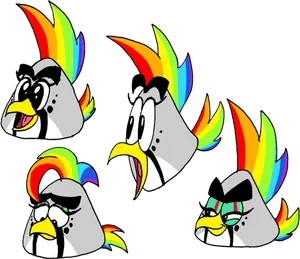 Angry Birds Rainbow Hair Expressions PNG Image