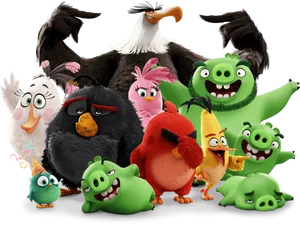 Angry Birdsand Green Pigs Group PNG Image