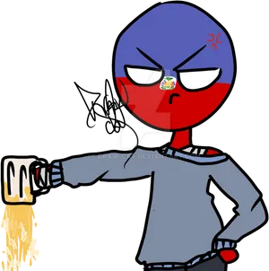 Angry Countryball Spilling Drink PNG Image