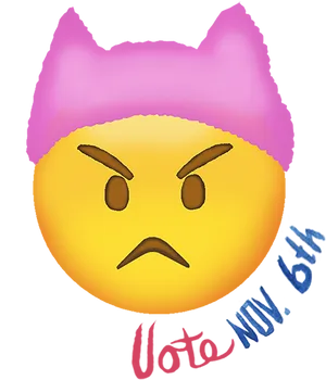 Angry Emoji With Pink Hatand Vote Reminder PNG Image