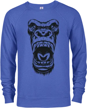 Angry Gorilla Graphic Blue Sweatshirt PNG Image