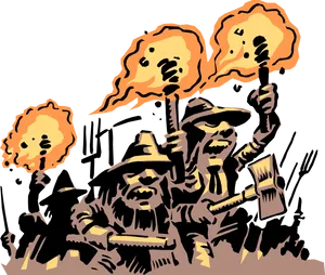 Angry Mob With Torchesand Pitchforks PNG Image