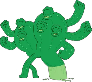 Angry Monster Cactus Cartoon PNG Image