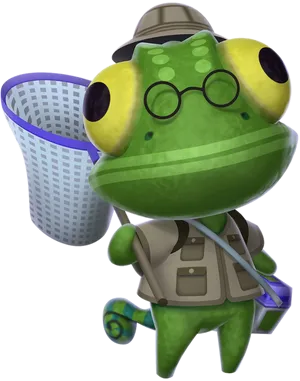 Animal Crossing Frog Villagerwith Net PNG Image