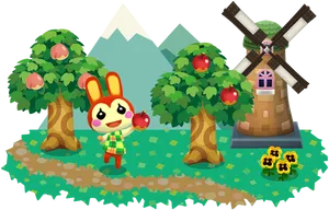 Animal Crossing Happy Villagerand Windmill PNG Image