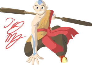 Animated Aangwith Staff PNG Image