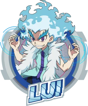 Animated Beyblade Character Blue Hair PNG Image