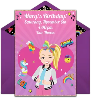 Animated Birthday Invitation Jojo Siwa Theme PNG Image