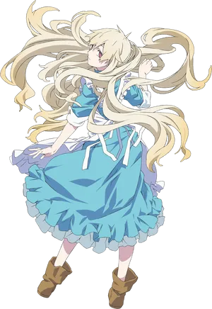 Animated Blonde Characterin Blue Dress PNG Image