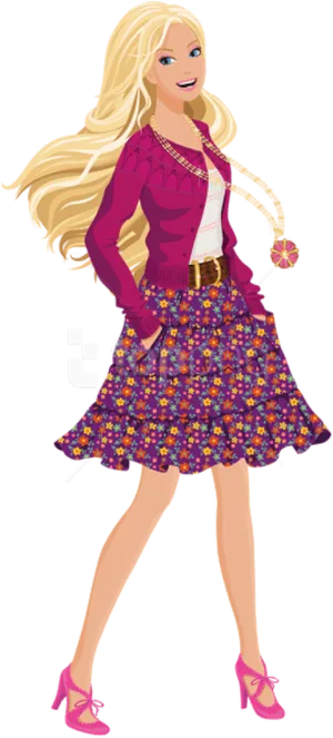 Animated Blonde Fashion Doll Illustration PNG Image