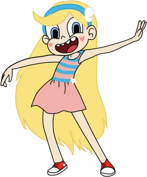 Animated Blonde Girl Cheerful Pose PNG Image