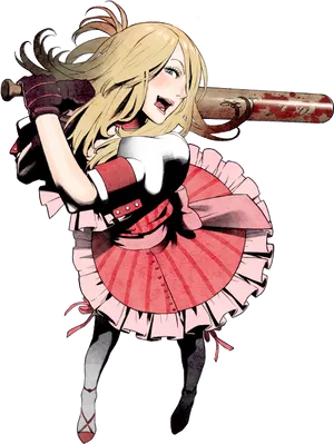 Animated Blonde Girl With Bat PNG Image