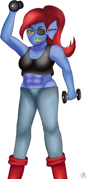 Animated Blue Character Weightlifting PNG Image