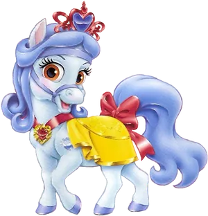 Animated Blue Ponywith Crownand Yellow Skirt PNG Image