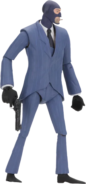 Animated Blue Suited Spy With Gun PNG Image