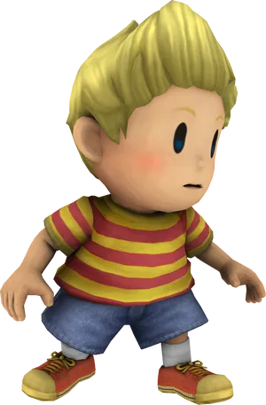 Animated Boy Red Yellow Striped Shirt PNG Image