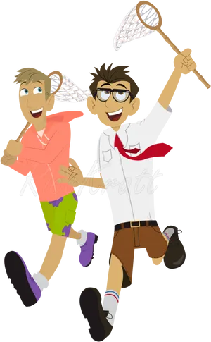 Animated Boys With Butterfly Nets PNG Image