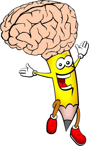 Animated Brain Pencil Character PNG Image