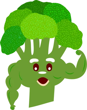 Animated Broccoli Character Flexing PNG Image