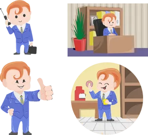 Animated Businessman Activities PNG Image