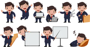 Animated Businessman Expressions Set PNG Image