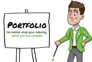 Animated Businessman Presenting Portfolio PNG Image