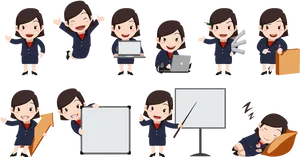 Animated Businesswoman Expressionsand Activities PNG Image