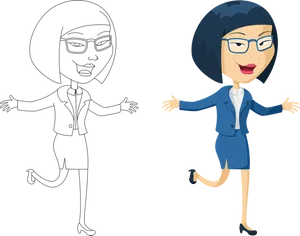 Animated Businesswomen Illustration PNG Image