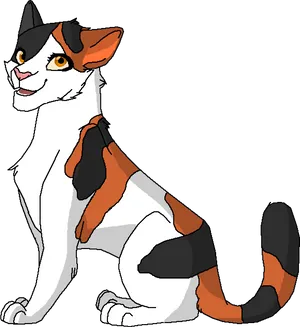 Animated Calico Cat Sitting PNG Image