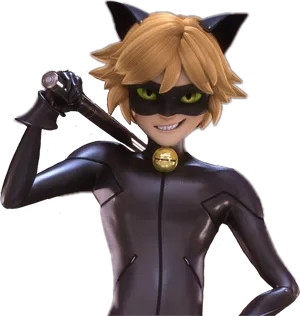 Animated Cat Themed Superhero PNG Image