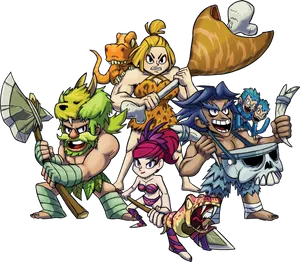 Animated Caveman Group Adventure PNG Image