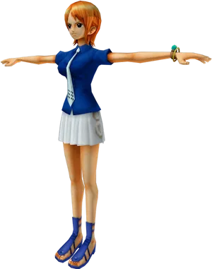 Animated Character Blue Top White Skirt PNG Image