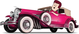 Animated Character Driving Vintage Car PNG Image