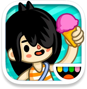 Animated Character Enjoying Ice Cream PNG Image