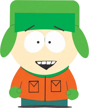 Animated Character Green Cap Orange Jacket PNG Image