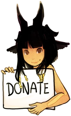 Animated Character Holding Donate Sign PNG Image