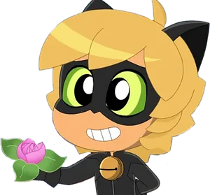 Animated Character Holding Rose PNG Image