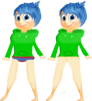 Animated Character In Green Hoodie PNG Image