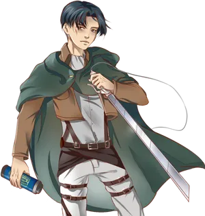 Animated Character Leviwith Swordand Cape PNG Image