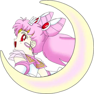 Animated Character On Crescent Moon PNG Image