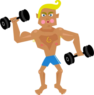 Animated Character Performing Dumbbell Curls PNG Image