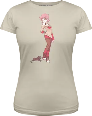 Animated Character Red Sneakers Cat T Shirt Design PNG Image