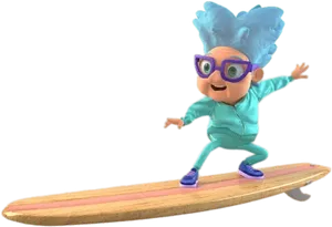 Animated Character Surfing On Board PNG Image