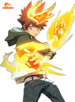 Animated Character With Fire Power PNG Image