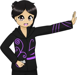 Animated Characterin Black Hoodie Waving PNG